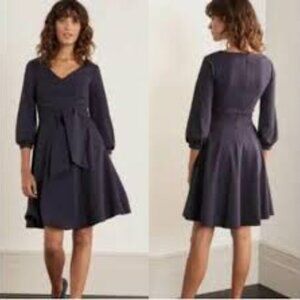 Boden Navy Long Sleeve Belted Dress